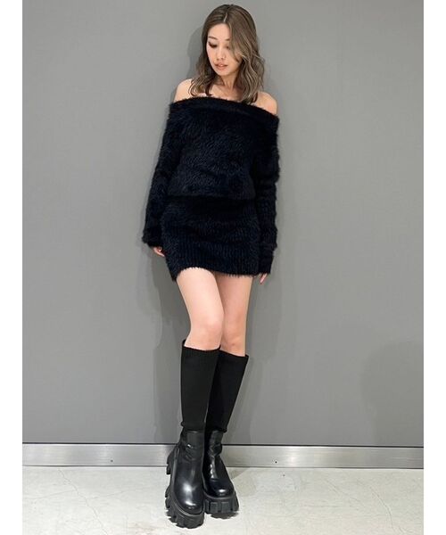 GYDA オフショルニットワンピース GYDA ワンピース オフショルデザインシャギーニットワンピース