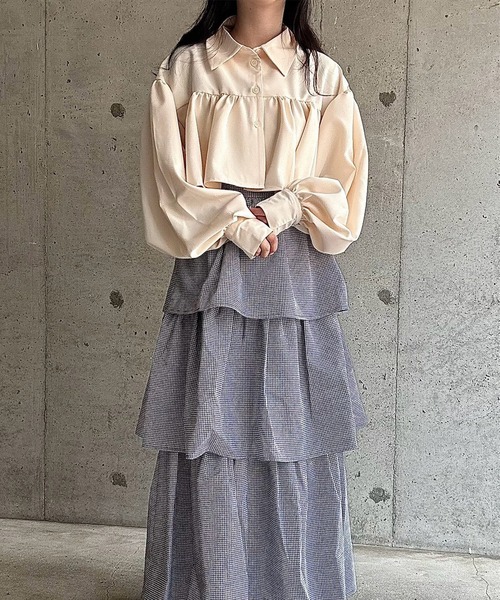 ロング スカート 夏 サイドリボンギンガムチェックティアードスカート