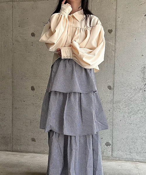 スカート サイドリボンギンガムチェックティアードスカート : ZOZOTOWN