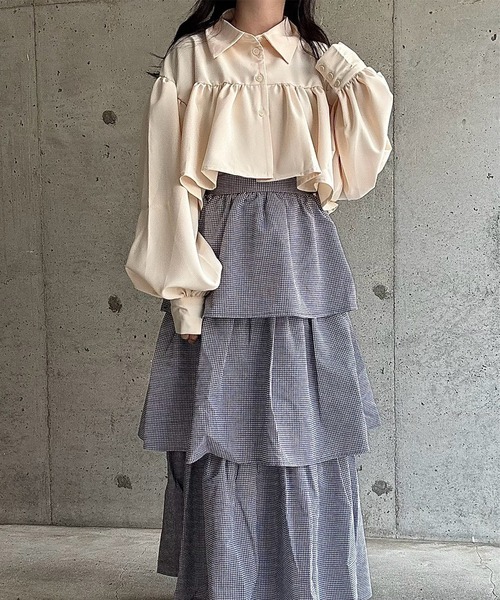 スカート サイドリボンギンガムチェックティアードスカート : ZOZOTOWN