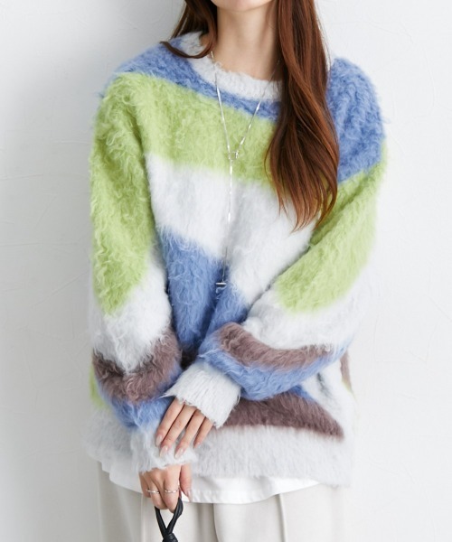 ニッセン（nissen） ニット セーター カラーブロックシャギー起毛