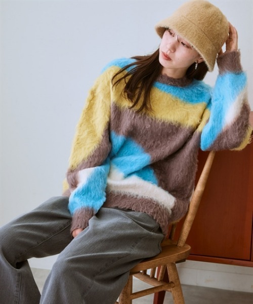 furfur カラーブロックミックスセーター FURFUR（ファーファー）の「FUR FUR カラーブロックミックスセーター