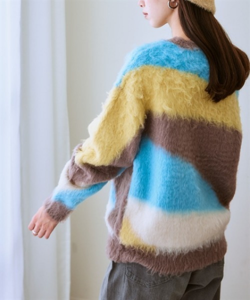 ニット セーター レディース カラー ブロック シャギー起毛 冬 S〜6L ニッセン nissen ニッセン ニット セーター レディース カラー ブロック シャギー