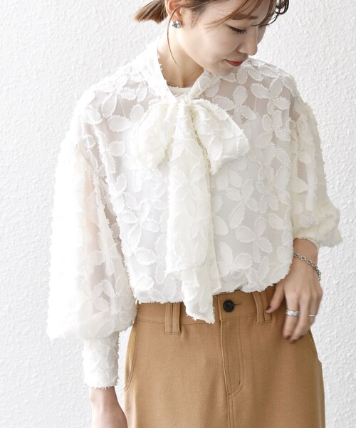 SHIPS any ブラウス シャツ any:「手洗い可能」シアー フラワー ジャ