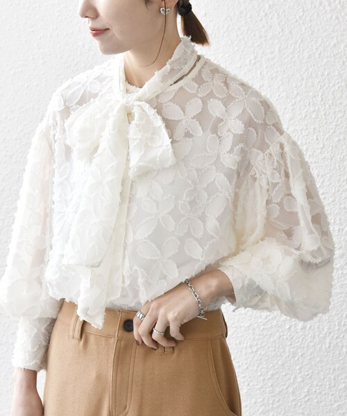 SHIPS any ブラウス シャツ any:「手洗い可能」シアー フラワー ジャ