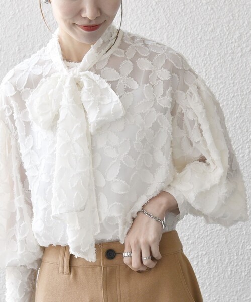 SHIPS any ブラウス シャツ any:「手洗い可能」シアー フラワー ジャ