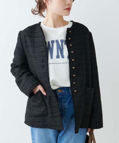 PUAL CE CIN ノーカラージャケット ブラック F pual ce cin 「PUAL CE CIN」 ノーカラージャケット FREE ブラック