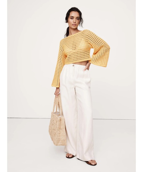 ニット セーター コットン クロシェスタイル クロップドセーター