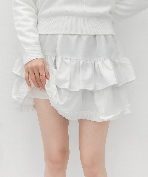 Mejoul スカート 「インパン付・ウエストゴム」2段フリルティアード