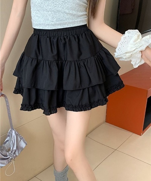 Mejoul スカート 「インパン付・ウエストゴム」2段フリルティアード
