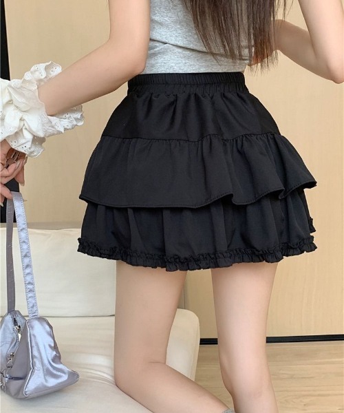 Mejoul スカート 「インパン付・ウエストゴム」2段フリルティアード