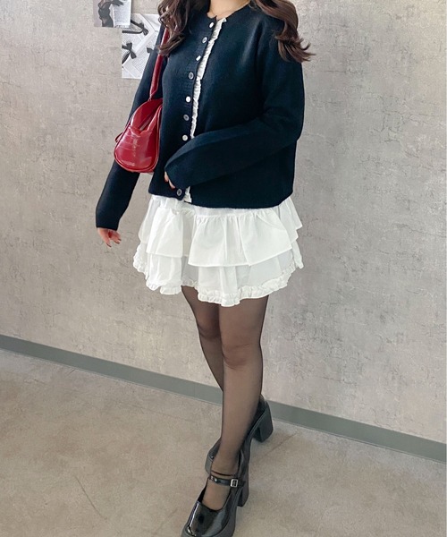 Mejoul スカート 「インパン付・ウエストゴム」2段フリルティアード