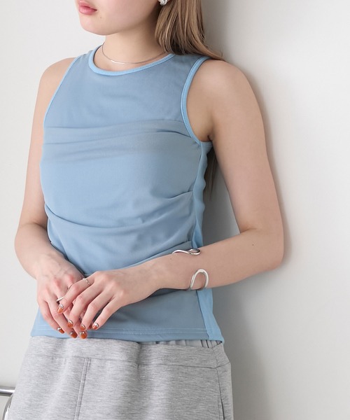 シャーリング タンクトップ ノースリーブ トップス（返品交換ギフト包装不可） レディース 女性 9号 Mサイズ コットン インナー ギャザー 楽天市場】シャーリング タンクトップ ノースリーブ トップス