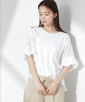 tシャツ お花柄レース切替バルーンスリーブカッ...の詳細画像1