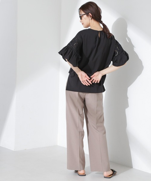 NANO universe tシャツ お花柄レース切替バルーンスリーブカット