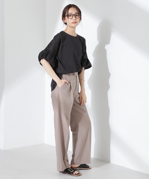 新品未使用　ヌキテパ　カットワークレース　ブラウスバルーンスリーブ　2024SS NANO universe（ナノ・ユニバース） tシャツ お花柄レース切替バルーン