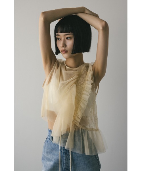 stylemixer スタイルミキサー　チュールシャーリングトップ　タンクトップ STYLEMIXER（スタイルミキサー） タンクトップ ノースリーブ チュール