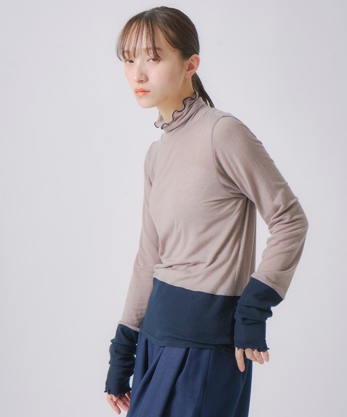 ニット セーター 「WHYTO. / ホワイト」カシミヤシルクカラーブロックタートルネック レディース WHYTO ニット セーター 「WHYTO. / ホワイト」カシミヤ