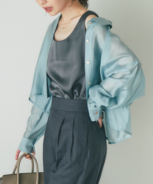 「La boutique BonBon」 長袖シャツ FREE サックスブルー レディース La boutique BonBon - 【サックスブルー】シアーリネン混