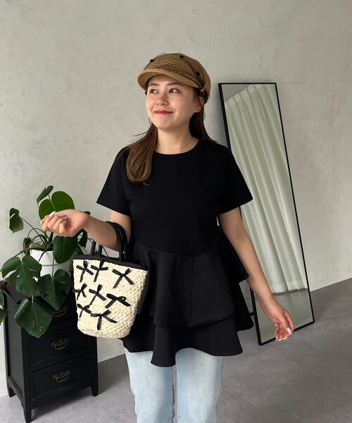 tシャツ 「MOMO」アシメフリルドッキングペプラムTシャツ レディース prose verse tシャツ 「MOMO」アシメフリルドッキングペプラムT