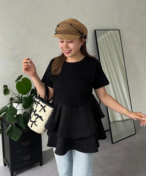 tシャツ 「MOMO」アシメフリルドッキングペプラムTシャツ レディース prose verse tシャツ 「MOMO」アシメフリルドッキングペプラムT