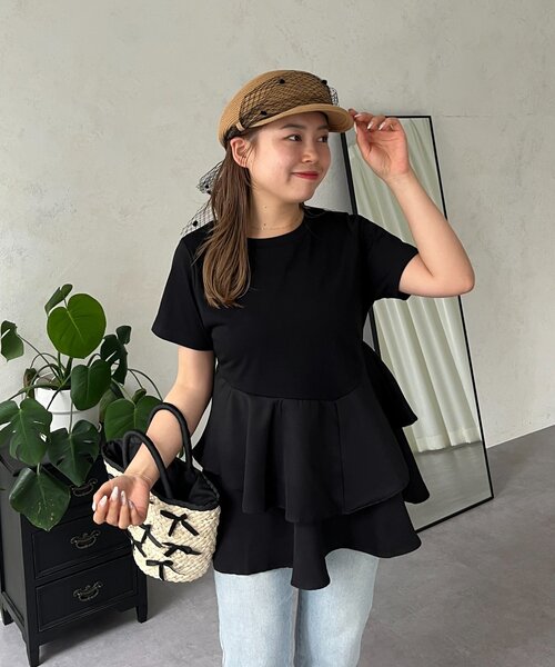 prose verse / CUTSEW アシメフリルドッキングペプラムTシャツ prose verse tシャツ 「MOMO」アシメフリルドッキングペプラムT