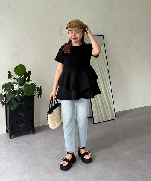 新品 タフタドッキング パール Tシャツ ペプラム 黒 白 タフタドッキングパールTシャツ | Tシャツ・カットソー