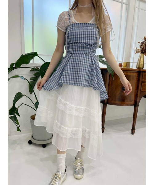 WC ワンピース 「2点SET」チェックイレヘムキャミワンピース