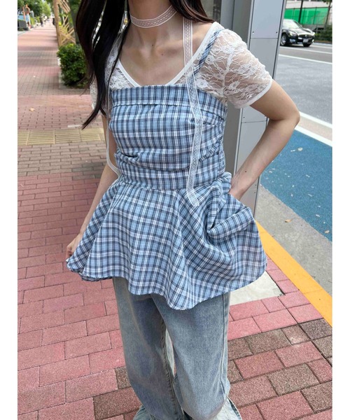 WC ワンピース 「2点SET」チェックイレヘムキャミワンピース