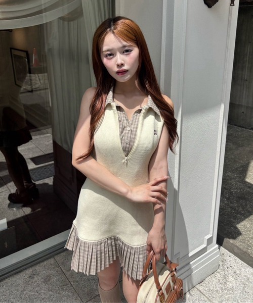 NICE CLAUP ののワンピ ドッキングプリーツノースリワンピース one after another NICE CLAUP ワンピース 「Nono企画