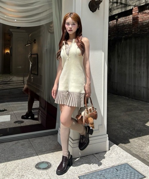 NICE CLAUP ののワンピ ドッキングプリーツノースリワンピース one after another NICE CLAUP ワンピース 「Nono企画