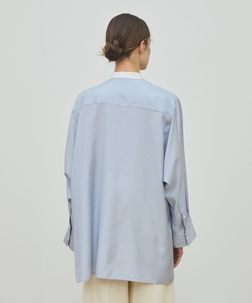 DES PRES（デプレ） ブラウス シャツ シルクストライプ バンドカラー