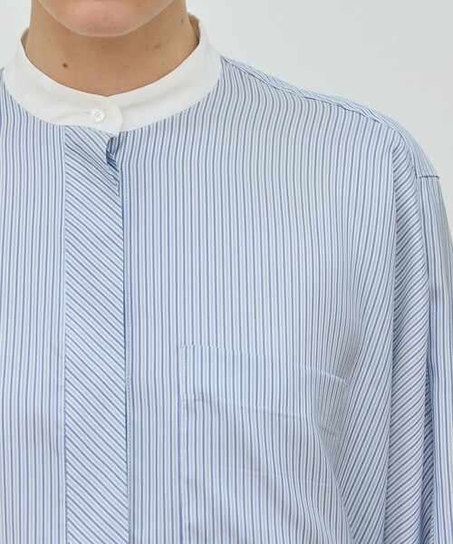 DES PRES（デプレ） ブラウス シャツ シルクストライプ バンドカラー