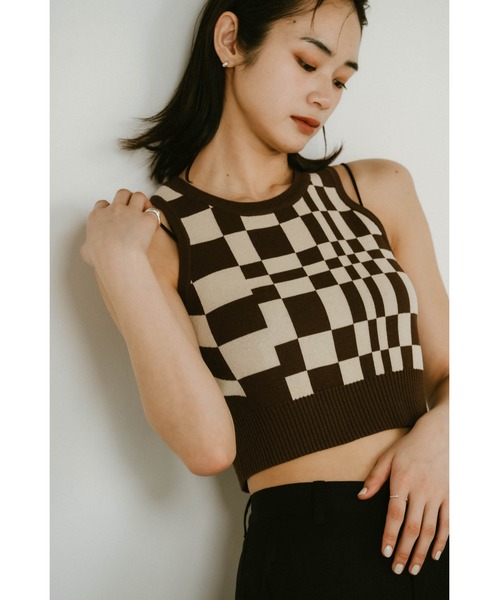 タンクトップ ノースリーブ flag marblel knit tank レディース