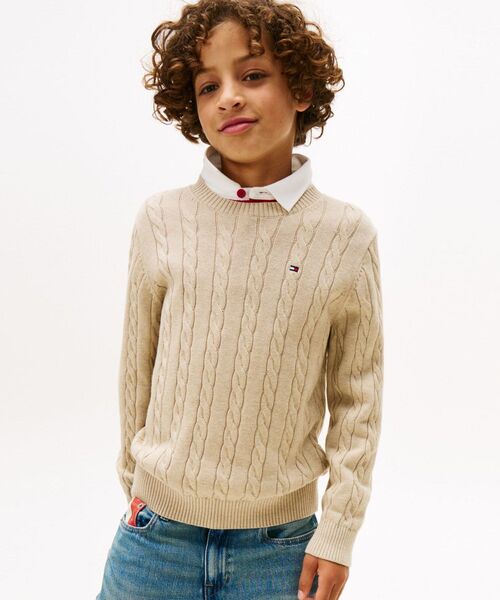   トミーヒルフィガー ケーブルポロニット アイボリー TOMMY HILFIGER（トミー・ヒルフィガー） ニット セーター BOYS