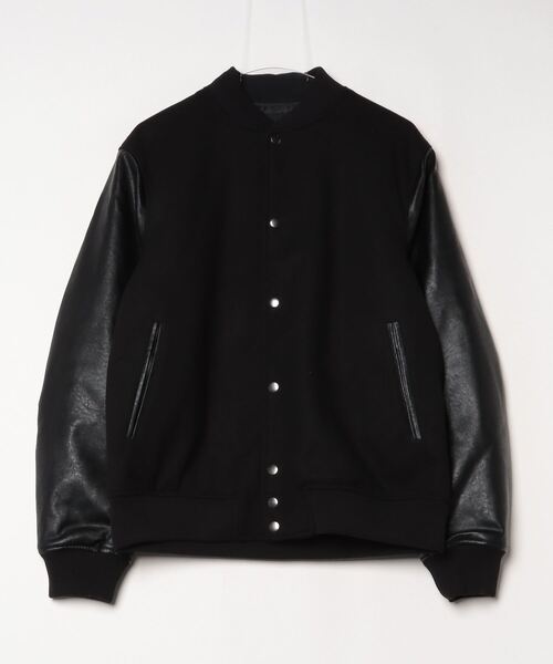 【美品】ナノユニバース スタジャン 袖ラムレザー切り替え キルティング裏地　L NANO universe（ナノ・ユニバース） スタジャン L ブラック メンズ