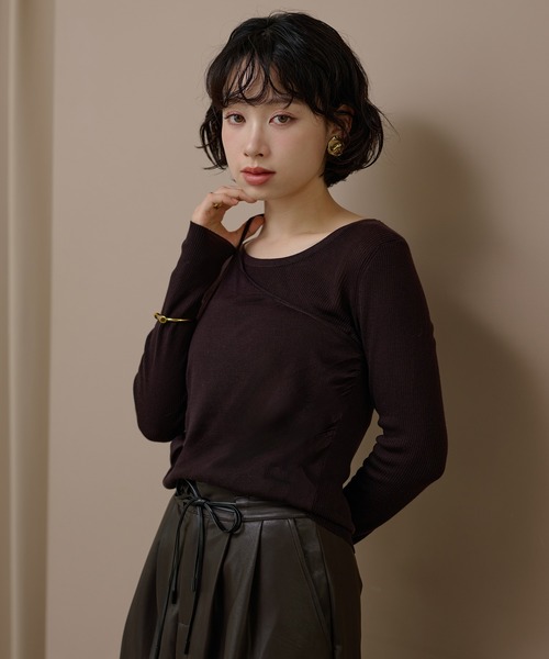 ニット セーター asymmetry docking knit /アシンメトリーレイヤード