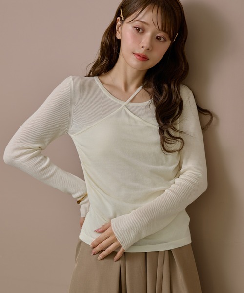 ニット セーター asymmetry docking knit /アシンメトリーレイヤード