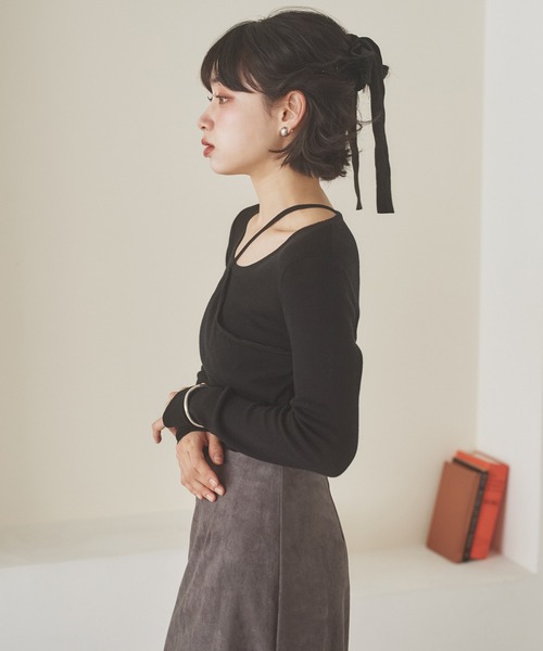 ニット セーター asymmetry docking knit /アシンメトリーレイヤード