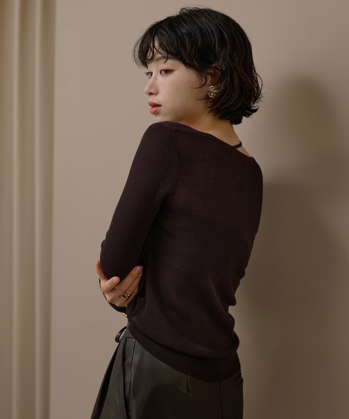 ニット セーター asymmetry docking knit /アシンメトリーレイヤード