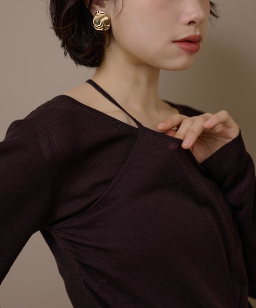 ニット セーター asymmetry docking knit /アシンメトリーレイヤード