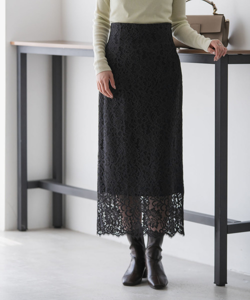 【新品未使用】2024 NOBLEリバーレースIラインスカート NOBLE スカート 「追加 / WEB+一部店舗限定」リバーレースIライン