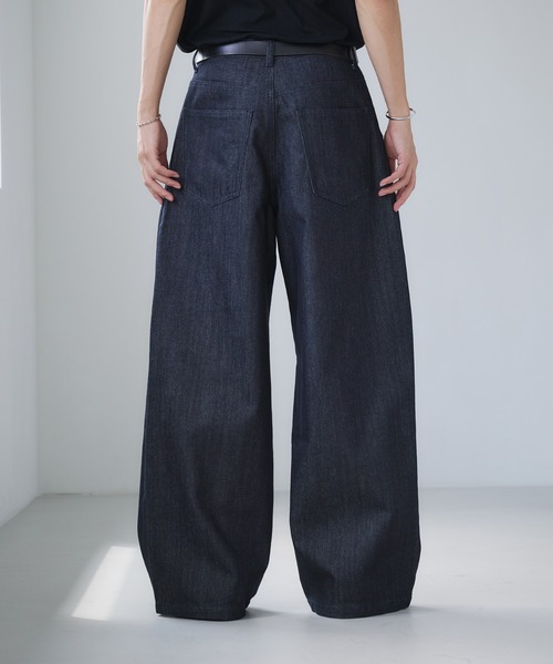 Adoon plain ジーンズ Eyelet One-Tuck Rigid Wide Denim Pants