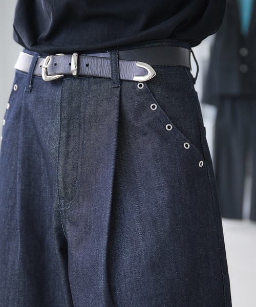 Adoon plain ジーンズ Eyelet One-Tuck Rigid Wide Denim Pants