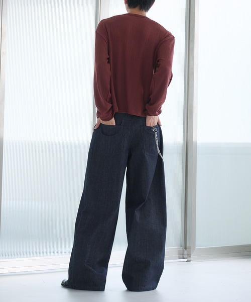 Adoon plain ジーンズ Eyelet One-Tuck Rigid Wide Denim Pants