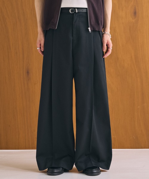 【LOHEN】チノパン ３６ブラック LUENNA ワイドパンツ チノパン 「LUENNA」Wide Straight Chino Pants