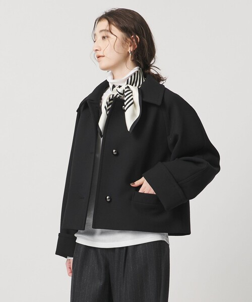 【美品】毛ブレンド ノーカラーショートコート　ユナイテッドアローズ　M BEAUTY&YOUTH UNITED ARROWS（ビューティーアンドユースユナイテッド