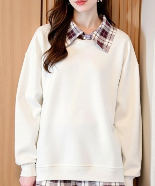 cammie ブラウス シャツ チェックシャツ重ね着風トップス レディース