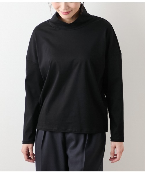 美品45R☆オーガニックコットンのハイネックTシャツ 2 カーキ★25300円 NEWYORKER（ニューヨーカー） tシャツ オーガニックコットンスムース