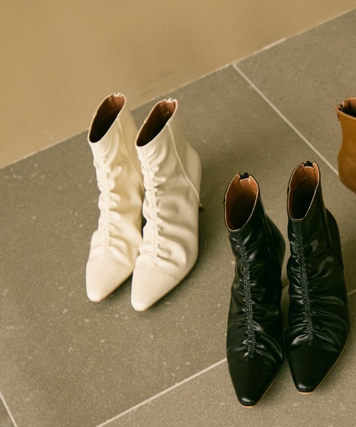 ブーツ Gathered design heel boots / ギャザーデザインヒールブーツ 